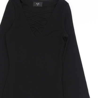 AX Paris Womens Black Polyester Shift Size 8 V-Neck Pullover