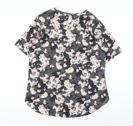 Boohoo Womens Grey Geometric Polyester Basic T-Shirt Size 10 Scoop Neck