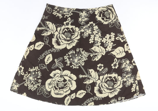 Old Navy Womens Brown Floral Cotton Flare Skirt Size 6 Zip
