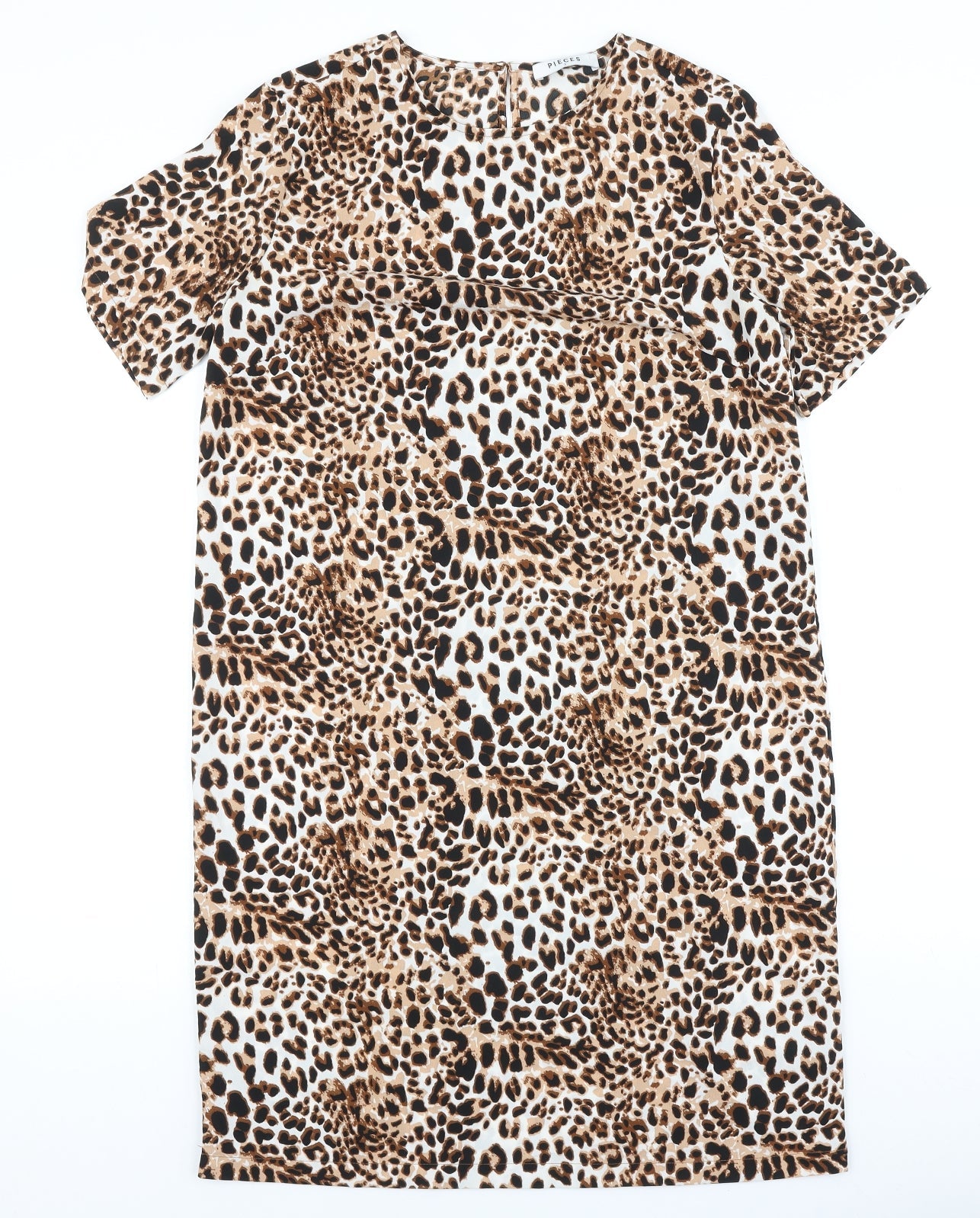 Pieces Womens Brown Animal Print Polyester A-Line Size S Round Neck Pullover - Leopard Print