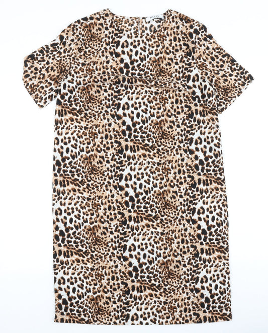 Pieces Womens Brown Animal Print Polyester A-Line Size S Round Neck Pullover - Leopard Print