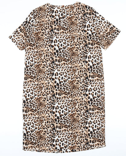 Pieces Womens Brown Animal Print Polyester A-Line Size S Round Neck Pullover - Leopard Print