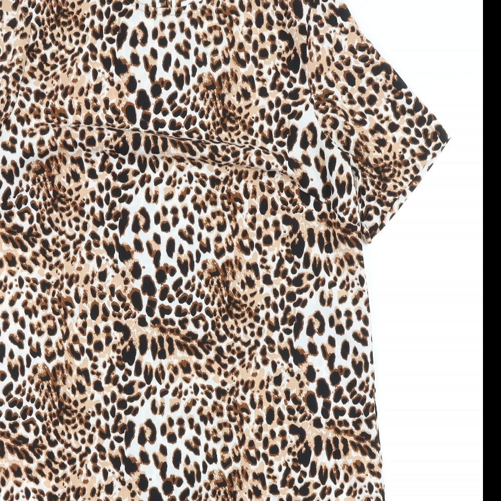 Pieces Womens Brown Animal Print Polyester A-Line Size S Round Neck Pullover - Leopard Print