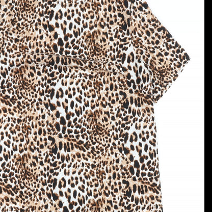 Pieces Womens Brown Animal Print Polyester A-Line Size S Round Neck Pullover - Leopard Print