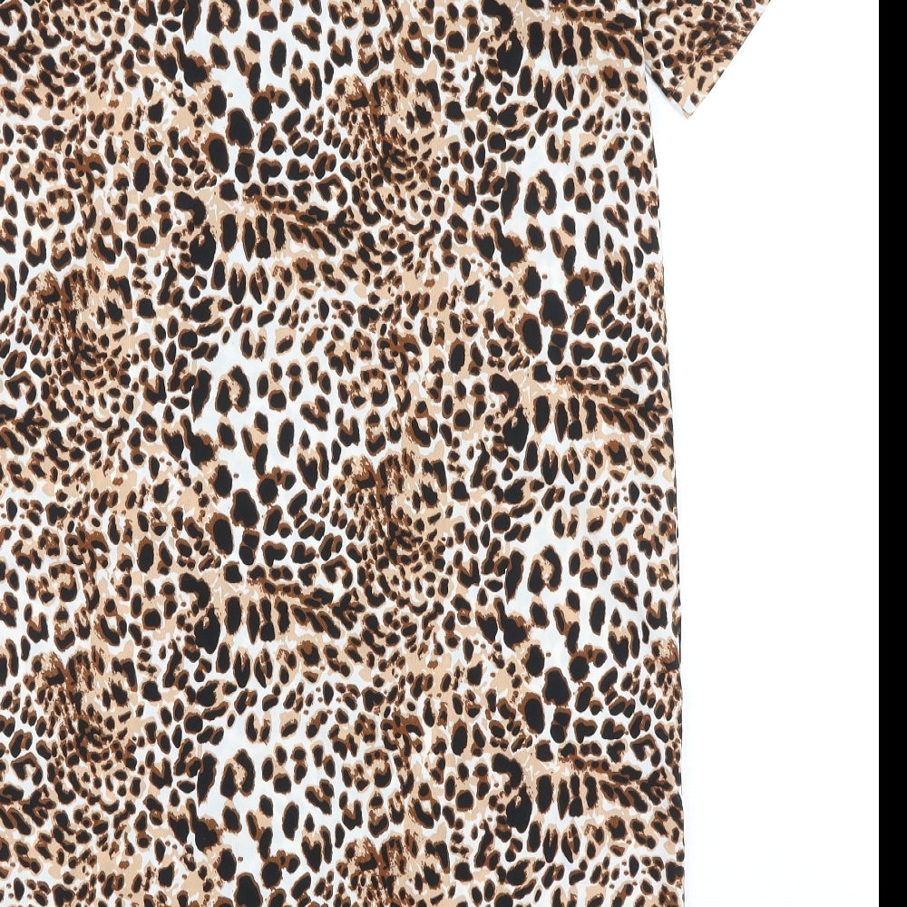 Pieces Womens Brown Animal Print Polyester A-Line Size S Round Neck Pullover - Leopard Print