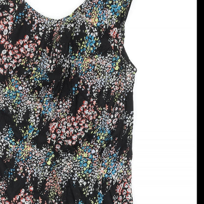 Warehouse Womens Black Floral Viscose A-Line Size 12 Scoop Neck Zip