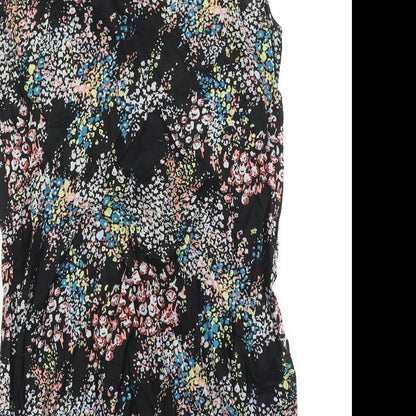 Warehouse Womens Black Floral Viscose A-Line Size 12 Scoop Neck Zip