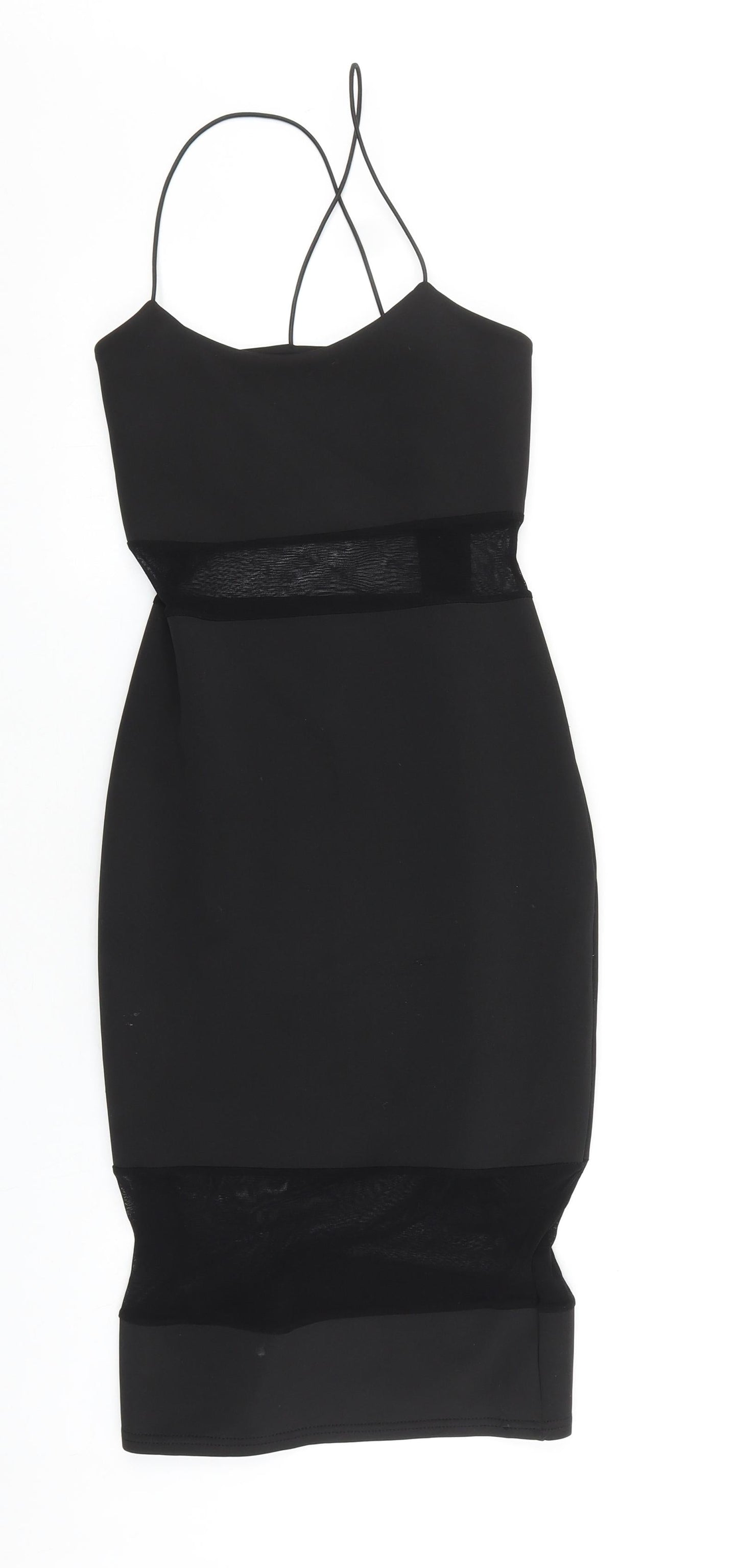 Missguided Womens Black Viscose Bodycon Size 10 Scoop Neck Pullover - Mesh Panels