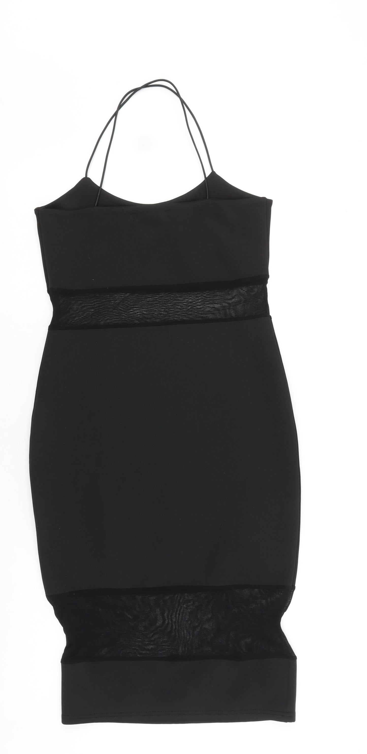 Missguided Womens Black Viscose Bodycon Size 10 Scoop Neck Pullover - Mesh Panels