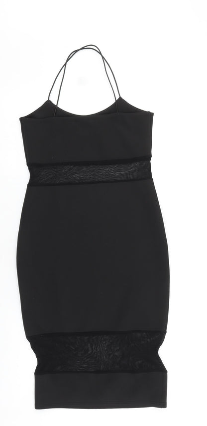 Missguided Womens Black Viscose Bodycon Size 10 Scoop Neck Pullover - Mesh Panels