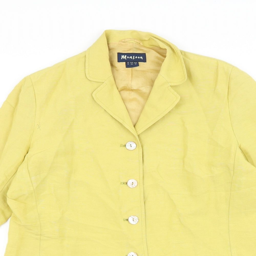 Womens UK Size 14 Monsoon Yellow Pea Coat