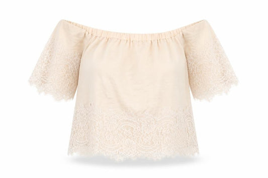 Very Petite Womens Pink Viscose Cropped Blouse Size 12 Boat Neck - Lace Detail
