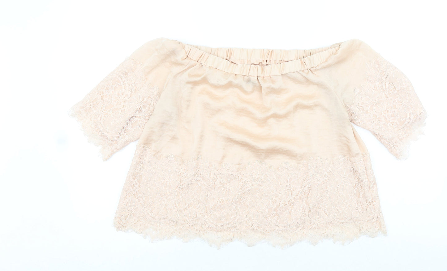 Very Petite Womens Pink Viscose Cropped Blouse Size 12 Boat Neck - Lace Detail