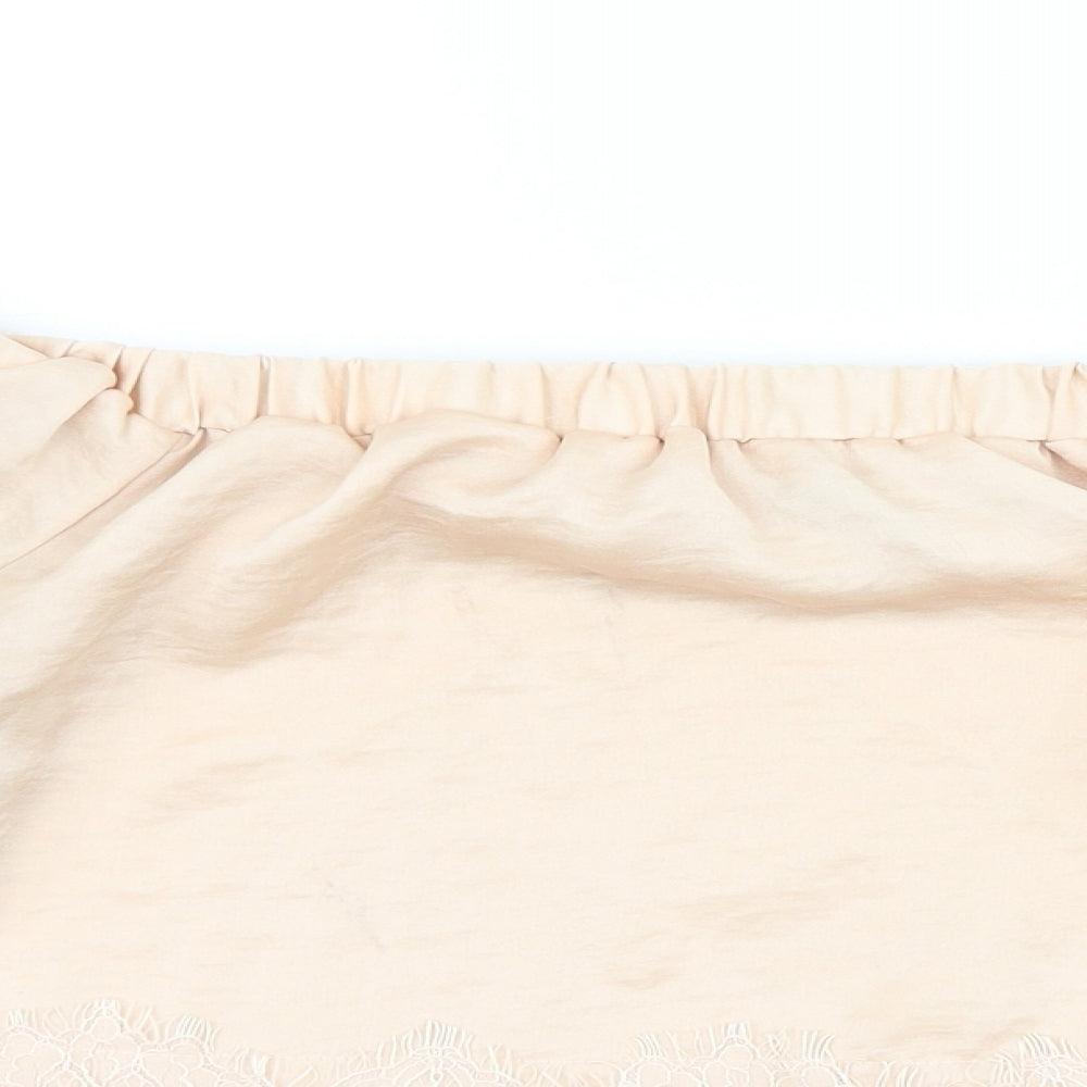 Very Petite Womens Pink Viscose Cropped Blouse Size 12 Boat Neck - Lace Detail