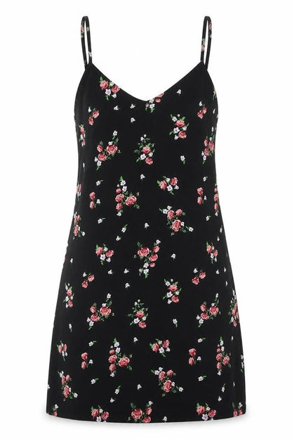 H&M Womens Black Floral Polyester Tank Dress Size 4 V-Neck Pullover