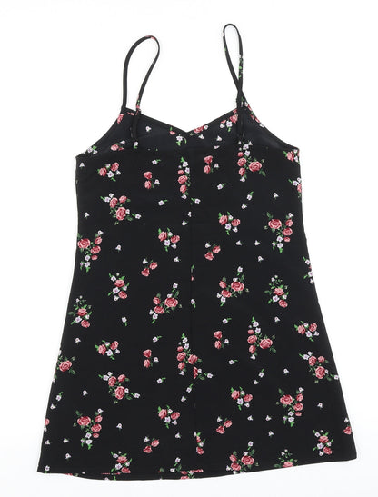 H&M Womens Black Floral Polyester Tank Dress Size 4 V-Neck Pullover