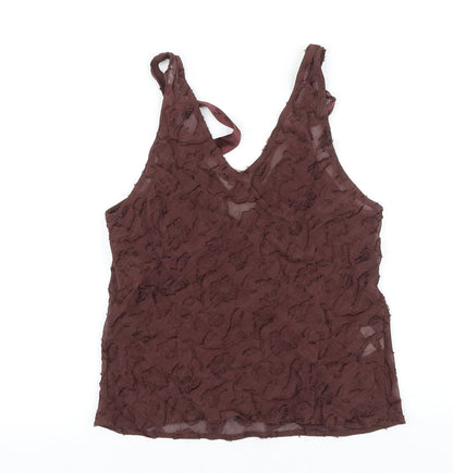 CARACTERE Womens Brown Polyester Basic Blouse Size 12 V-Neck