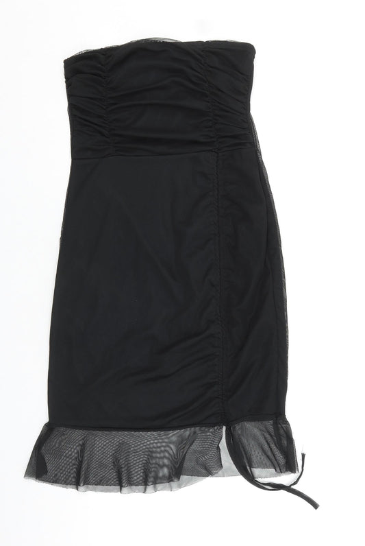 PRETTYLITTLETHING Womens Black Polyester Ball Gown Size 10 Off the Shoulder Tie