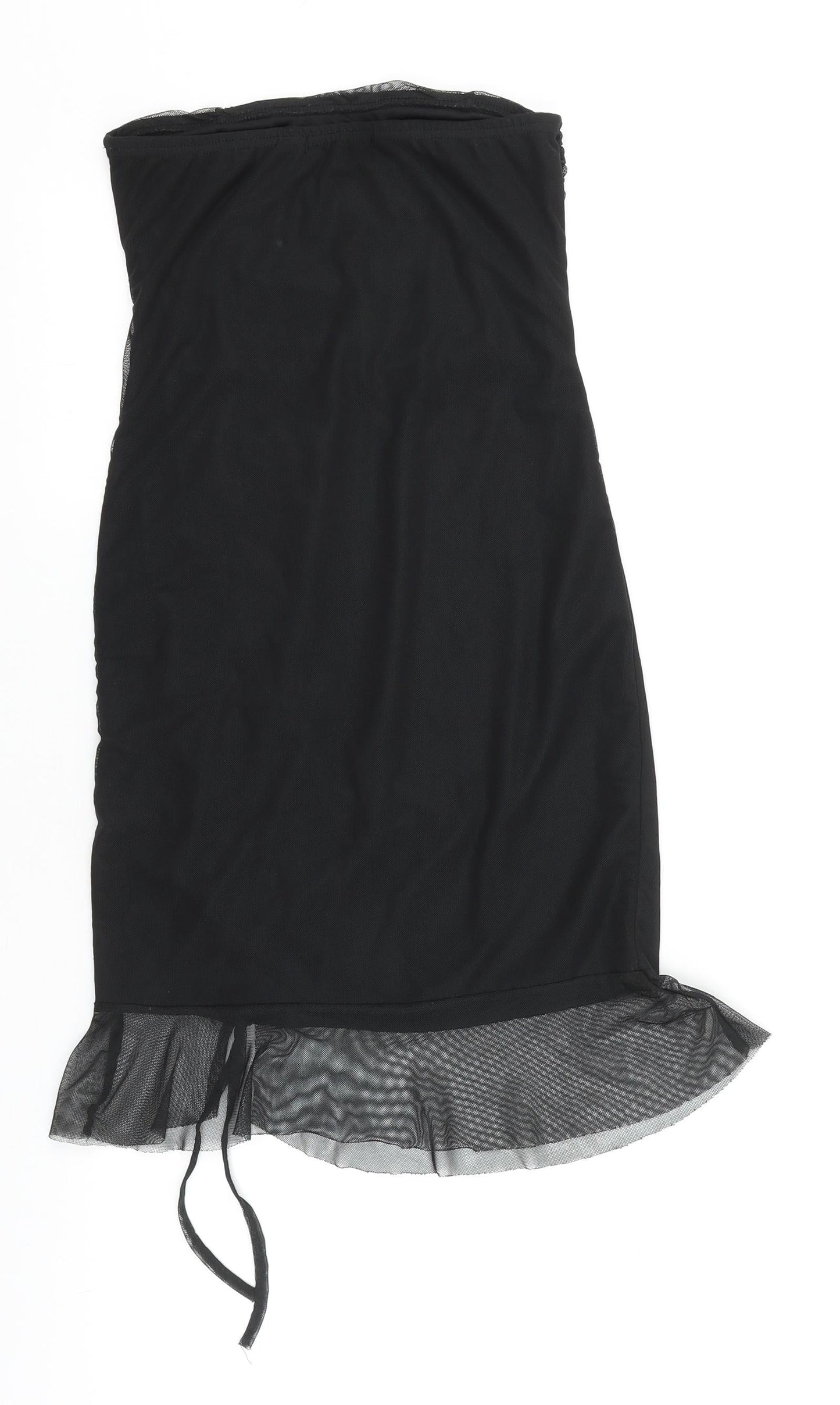 PRETTYLITTLETHING Womens Black Polyester Ball Gown Size 10 Off the Shoulder Tie