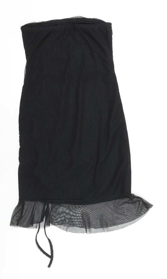 PRETTYLITTLETHING Womens Black Polyester Ball Gown Size 10 Off the Shoulder Tie