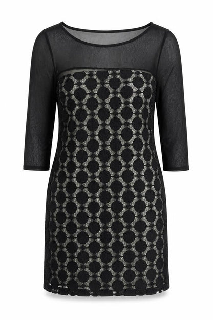 Wallis Womens Black Geometric Polyester Shift Size 8 Scoop Neck Pullover