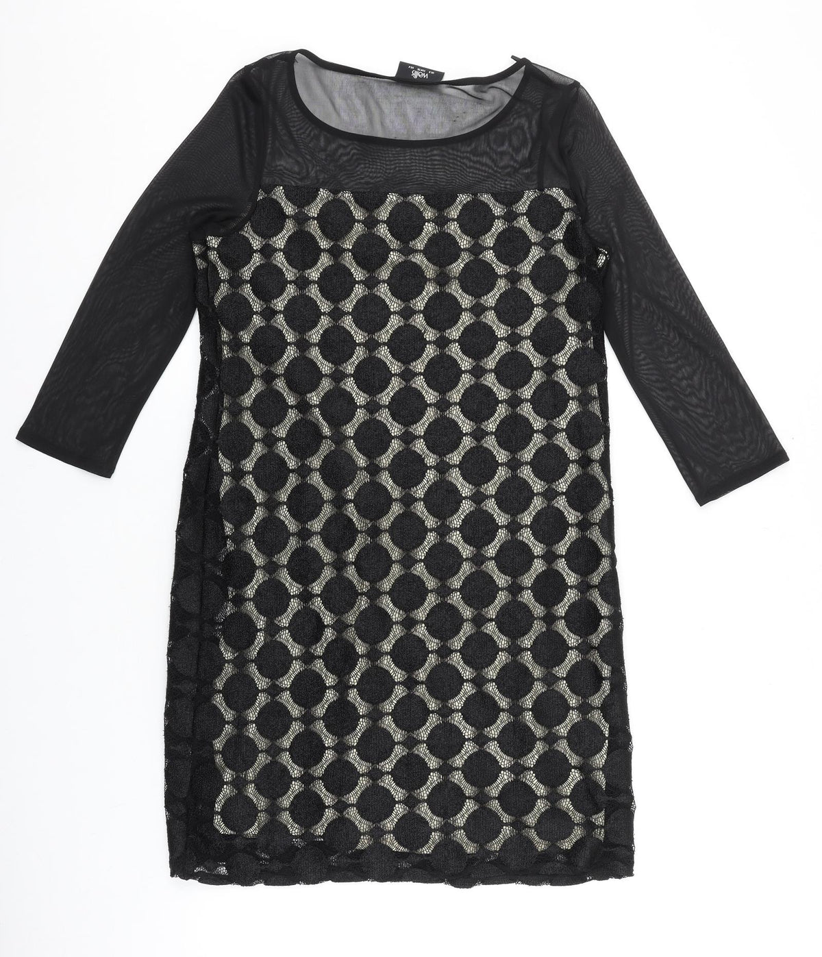 Wallis Womens Black Geometric Polyester Shift Size 8 Scoop Neck Pullover