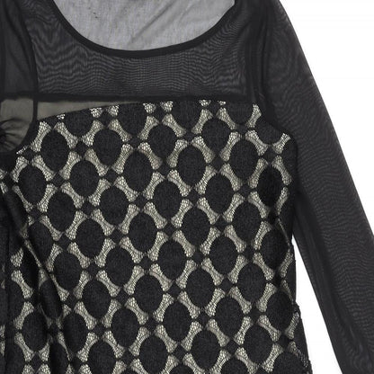 Wallis Womens Black Geometric Polyester Shift Size 8 Scoop Neck Pullover