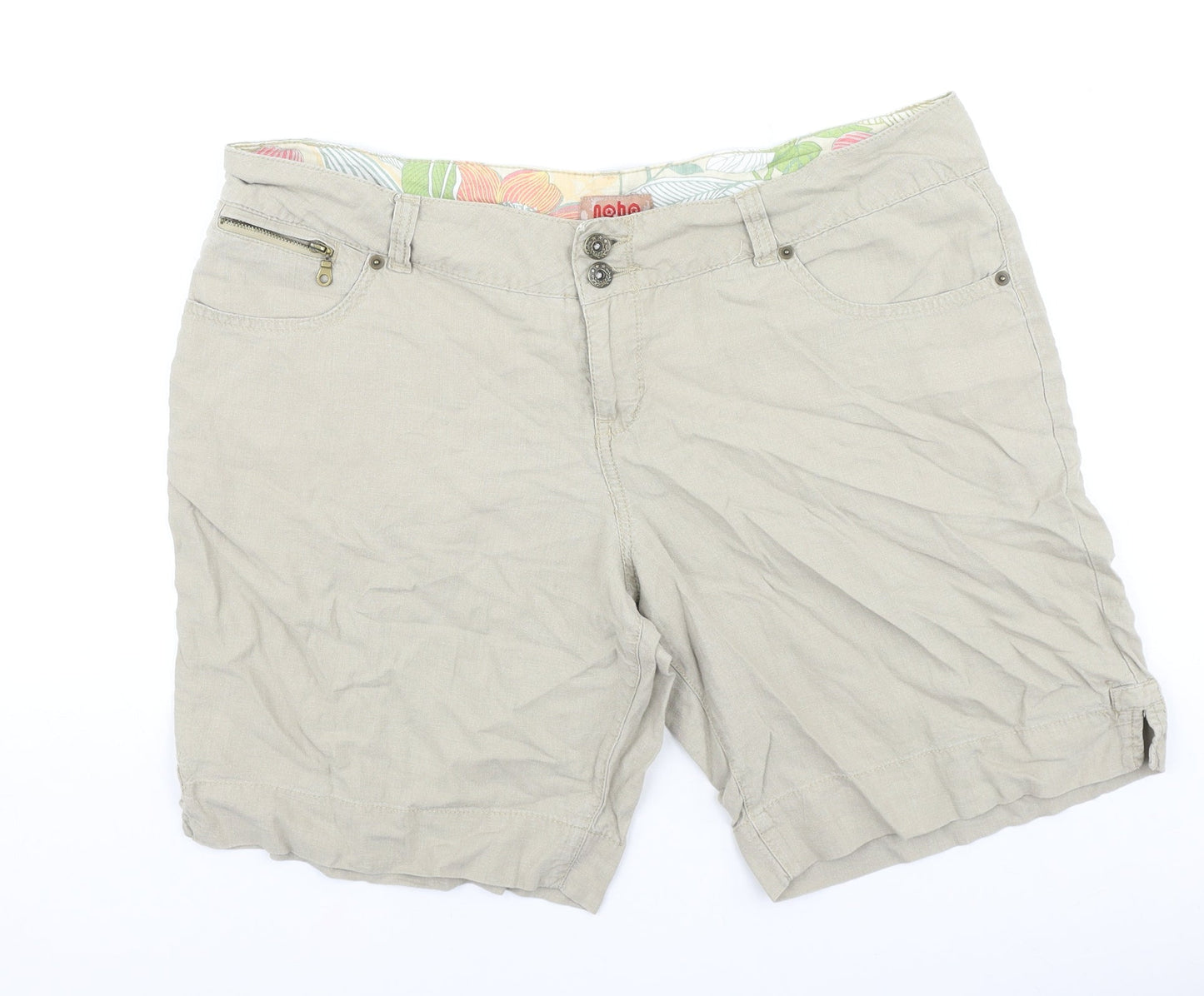 Nobo Womens Beige Linen Chino Shorts Size 38 in L9 in Regular Button