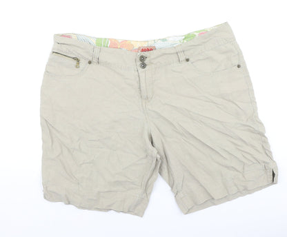 Nobo Womens Beige Linen Chino Shorts Size 38 in L9 in Regular Button
