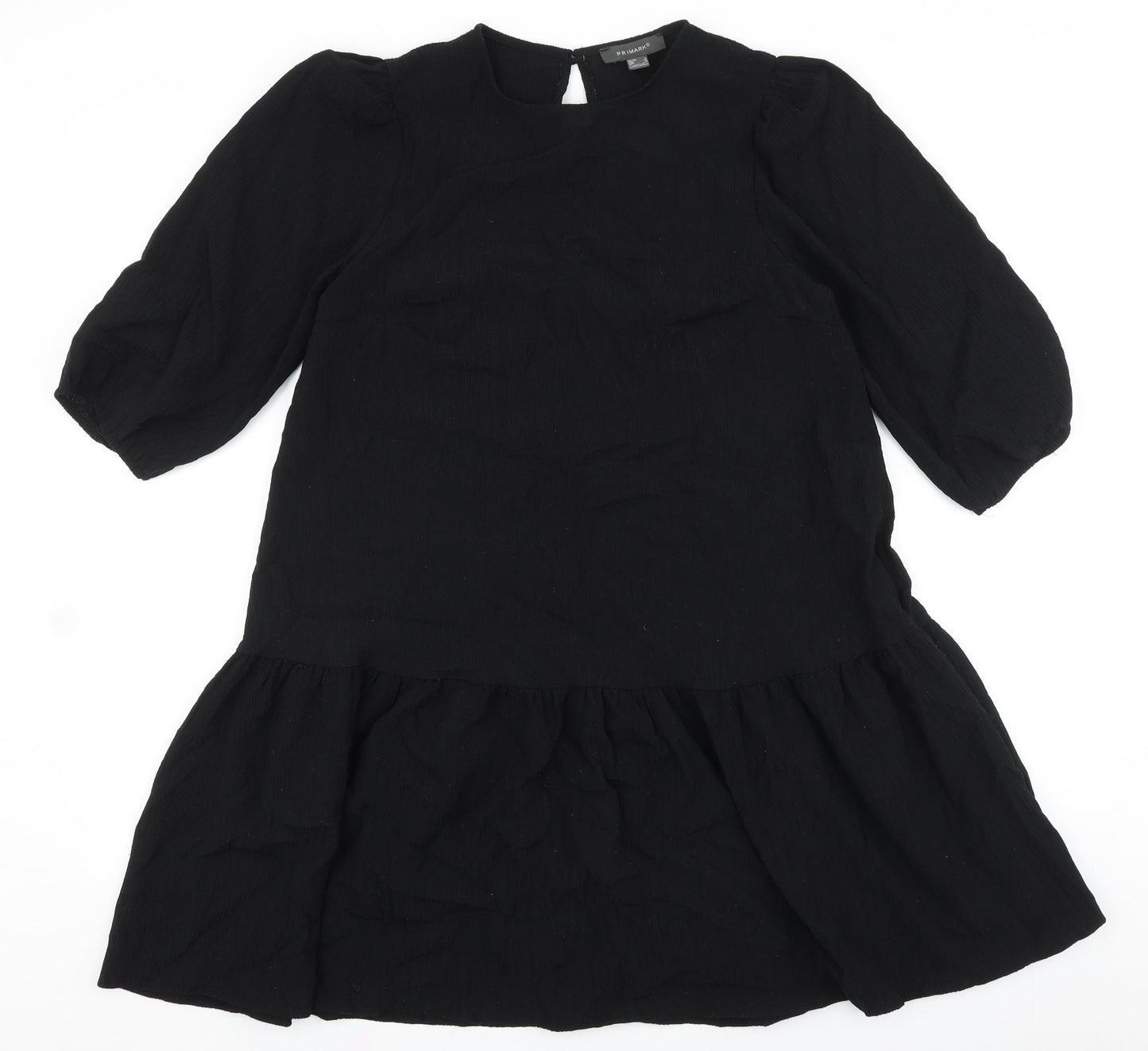 Primark Womens Black Polyester Shift Size 6 Round Neck Button