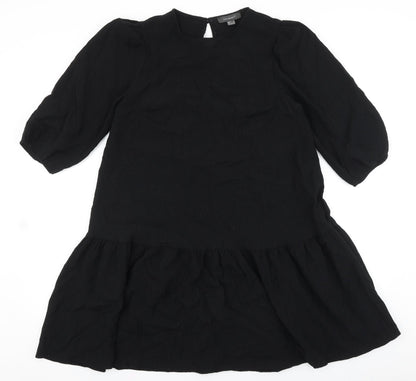 Primark Womens Black Polyester Shift Size 6 Round Neck Button