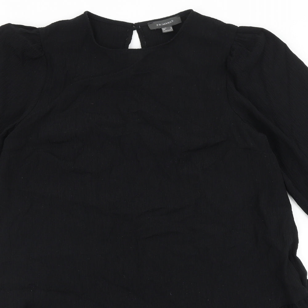 Primark Womens Black Polyester Shift Size 6 Round Neck Button