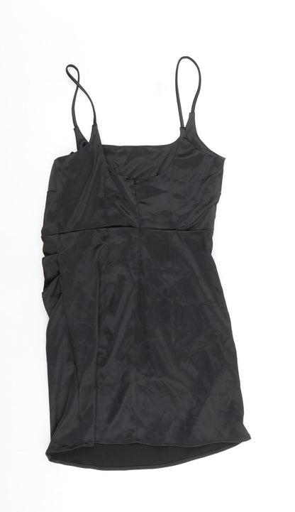 Zara Womens Black Polyester Slip Dress Size S Square Neck Zip