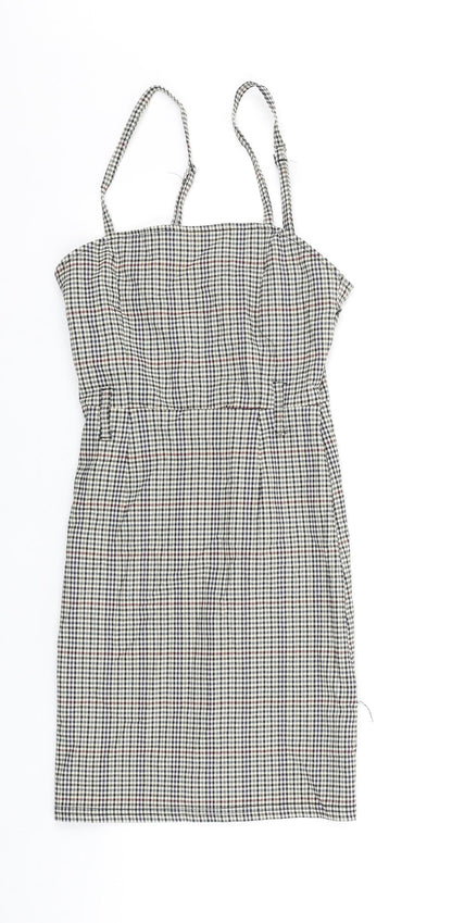 Jennyfer Womens Multicoloured Plaid Polyester Pinafore/Dungaree Dress Size XS Square Neck Zip
