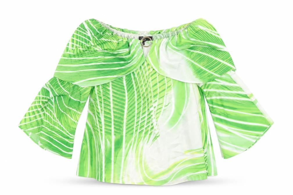Womens UK Size 10 Star Green Basic Blouse