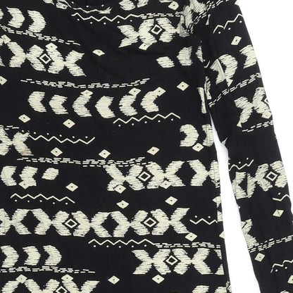 High Rose Womens Black Geometric Viscose Bodycon Size S Scoop Neck Pullover