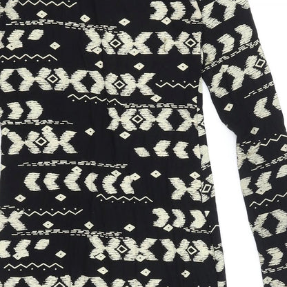 High Rose Womens Black Geometric Viscose Bodycon Size S Scoop Neck Pullover