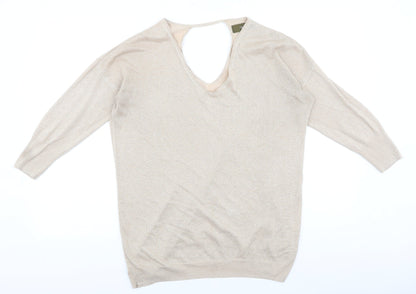 NEXT Womens Gold V-Neck Cotton Pullover Jumper Size 10 - Batwing