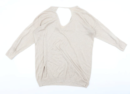 NEXT Womens Gold V-Neck Cotton Pullover Jumper Size 10 - Batwing