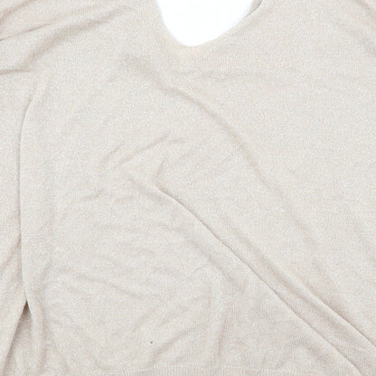 NEXT Womens Gold V-Neck Cotton Pullover Jumper Size 10 - Batwing