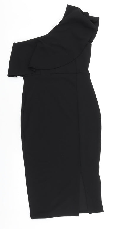 Preworn Womens Black Polyester A-Line Size 10 One Shoulder Pullover