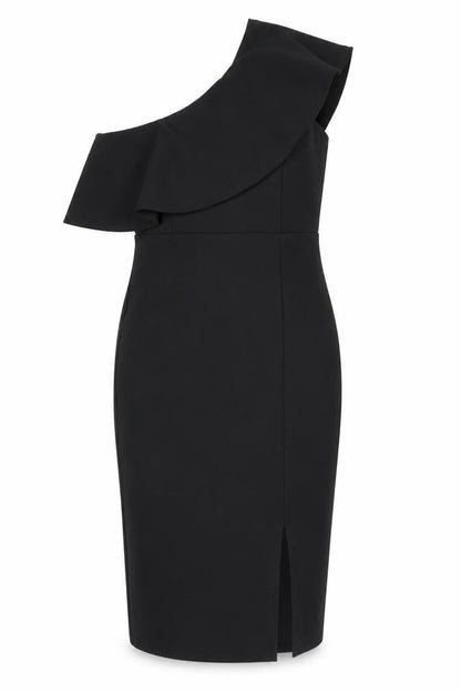 Preworn Womens Black Polyester A-Line Size 10 One Shoulder Pullover