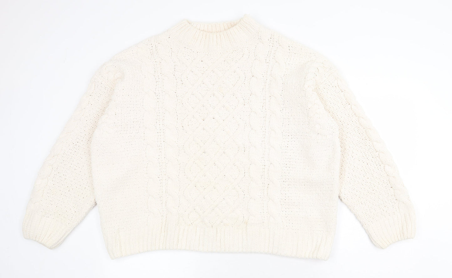 Primark Womens White Round Neck Polyester Pullover Jumper Size XL