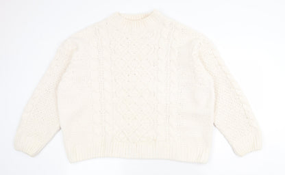 Primark Womens White Round Neck Polyester Pullover Jumper Size XL