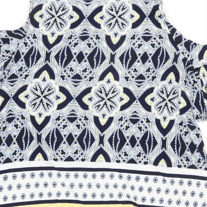 M&Co Womens Blue Geometric Viscose Basic Blouse Size 14 Scoop Neck - Cold Shoulder