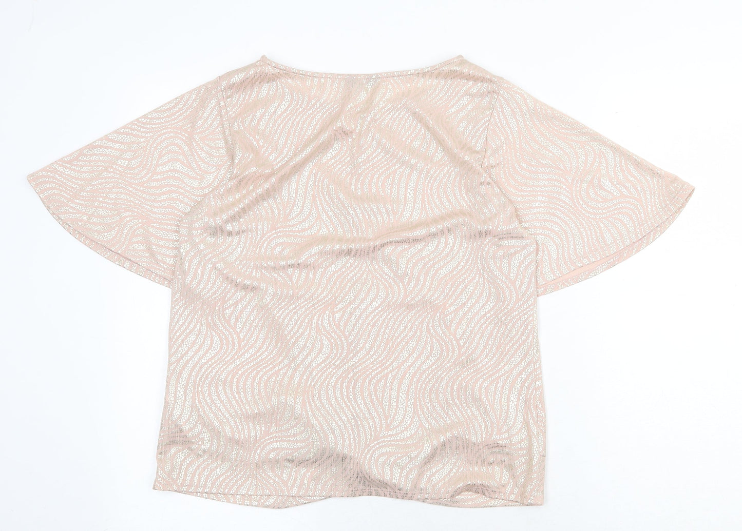 M&Co Womens Pink Geometric Polyester Basic T-Shirt Size 12 Round Neck - Knot Front