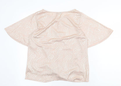 M&Co Womens Pink Geometric Polyester Basic T-Shirt Size 12 Round Neck - Knot Front