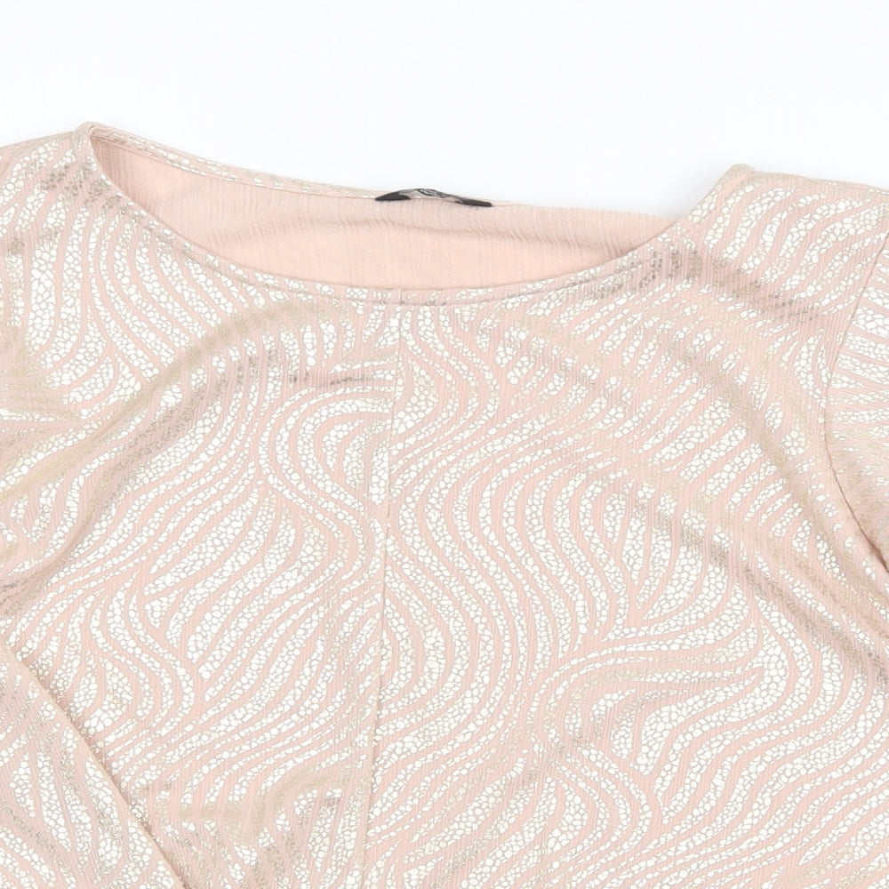 M&Co Womens Pink Geometric Polyester Basic T-Shirt Size 12 Round Neck - Knot Front