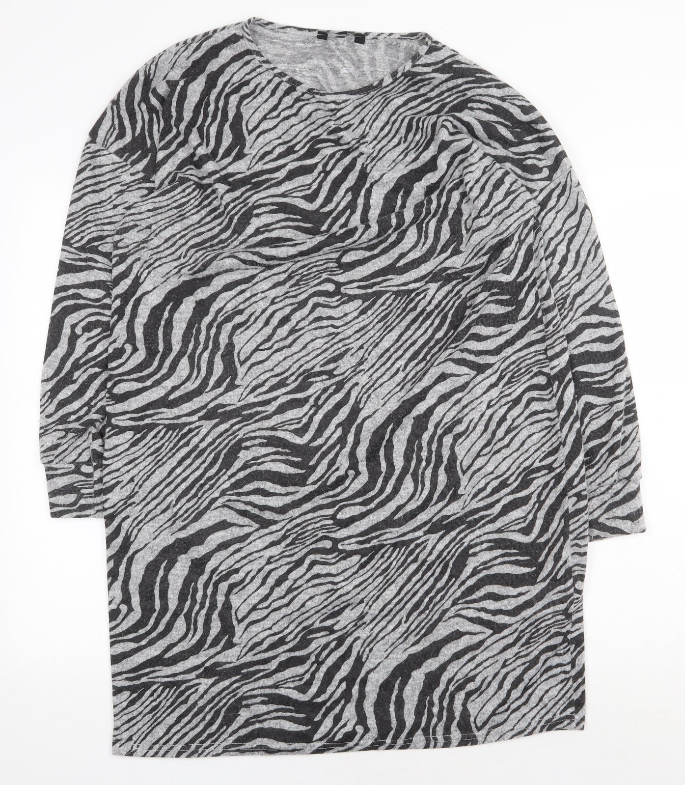 Peacocks Womens Grey Animal Print Polyester Sheath Size 14 Round Neck Pullover - Zebra Pattern