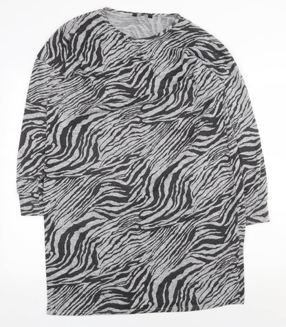 Peacocks Womens Grey Animal Print Polyester Sheath Size 14 Round Neck Pullover - Zebra Pattern